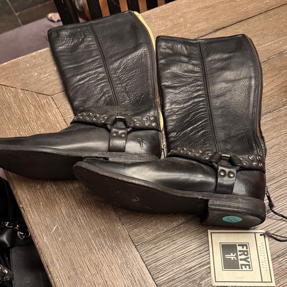 Frye Black Leather Boots with Stud Accents - Picture 1 of 1